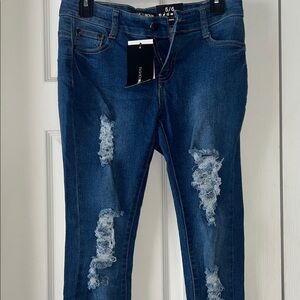 Fashion Nova Blue Distressed Skinny Jeans